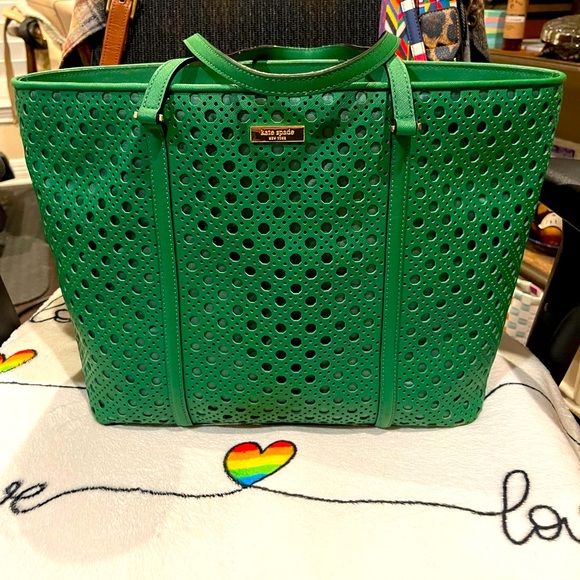 KATE SPADE Newbury Lane Caining Romy Green Perforated Leather Shoulder Satchel - Picture 3 of 17